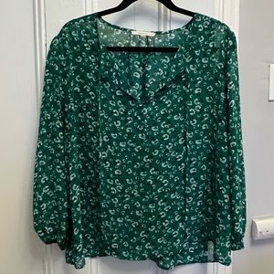 Fun 2 Fun Green Floral Blouse Size Large